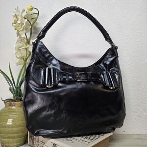 ANTONIO MELANI Black Leather Hobo with Buckle Accents